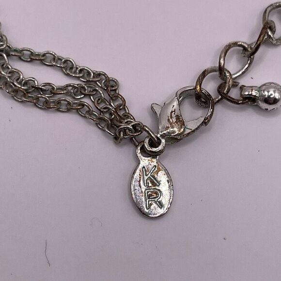 Vintage KR Silvertone Double Chain Circle Pendant  19” Chain Length - Picture 6 of 9